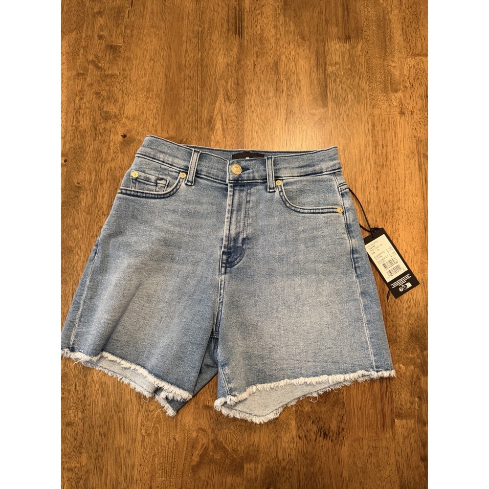 7 For All Mankind Denim Shorts Size 24 High Rise Blue Light Wash Raw Hem Summer